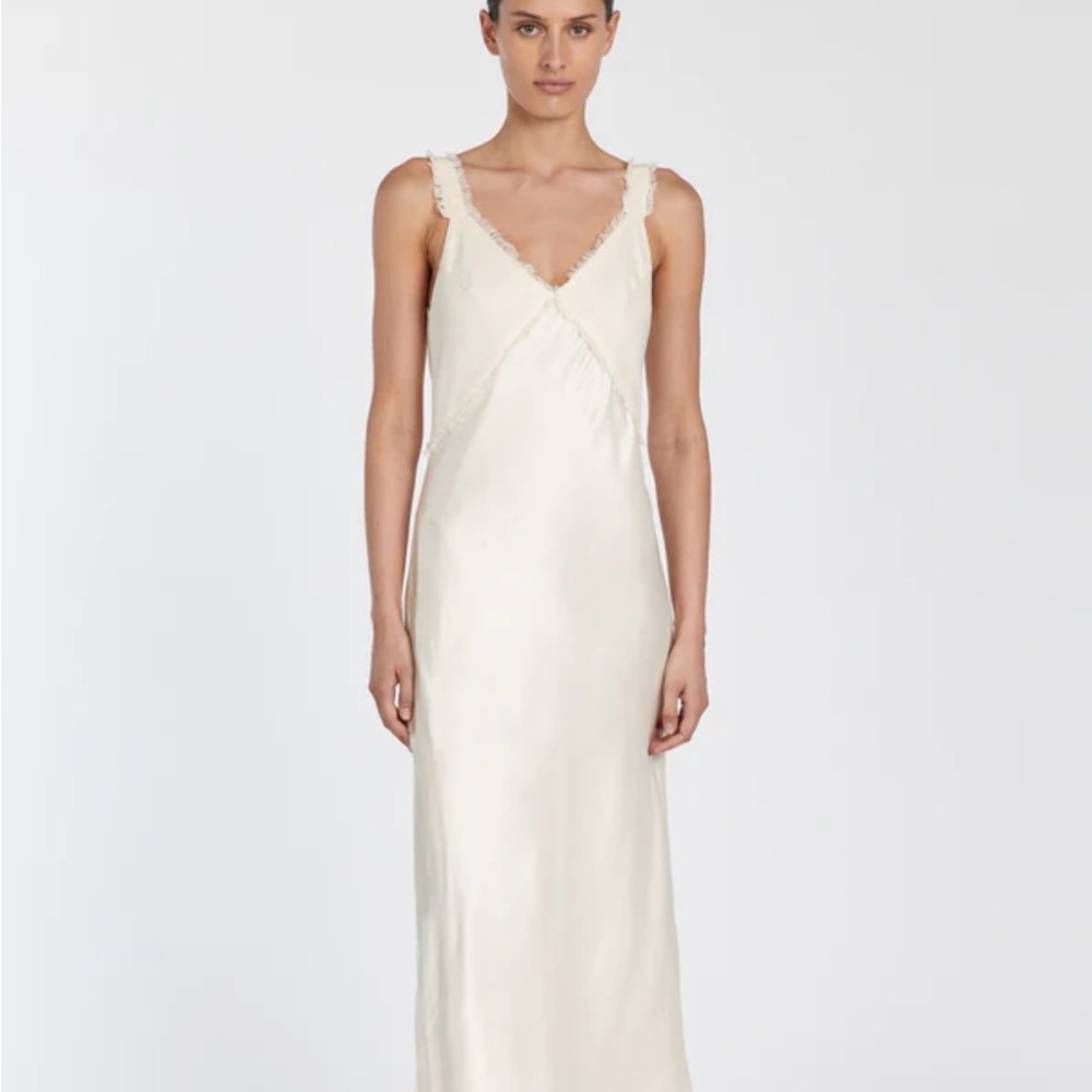 DISSH ELIAS CREAM SATIN LINEN MIDI DRESS